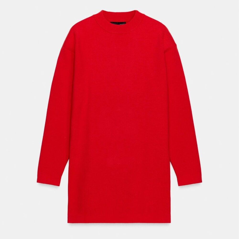 Zara Red Long Sleeve TShirt Casual Mini Dress Sz M/L